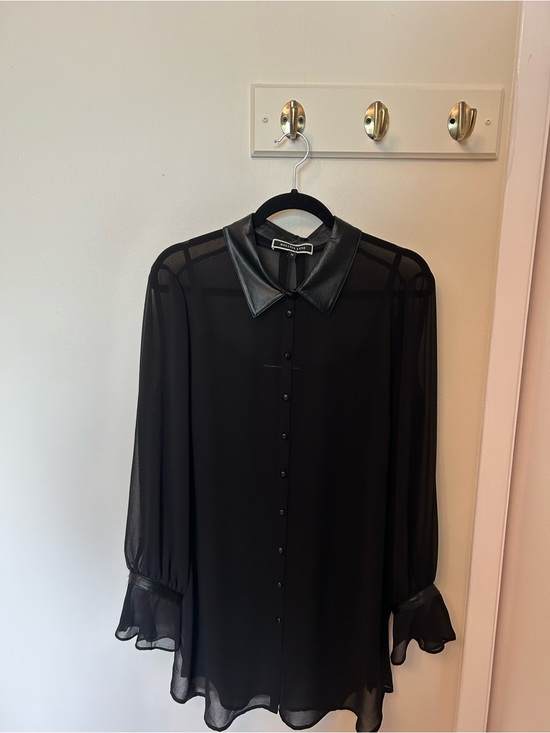 Melanie Lyne Tops - Melanie Lyne Sheer Black Blouse with Faux Leather Collar and camisole